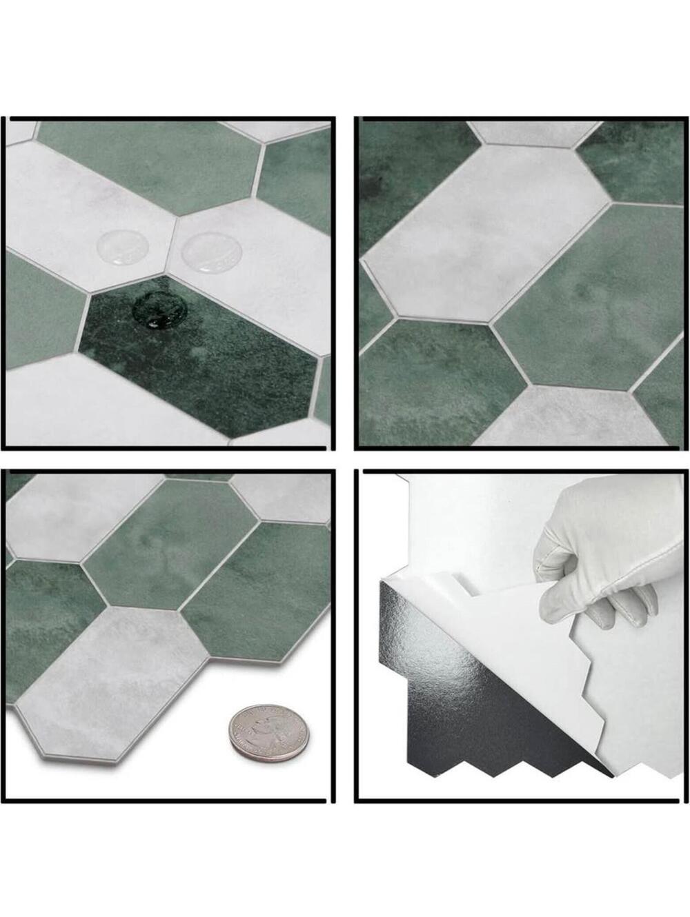 Green Hexagon Peel and Stick Backsplash Tiles - 10 Sheets - New in Box! - Picture 7 of 9